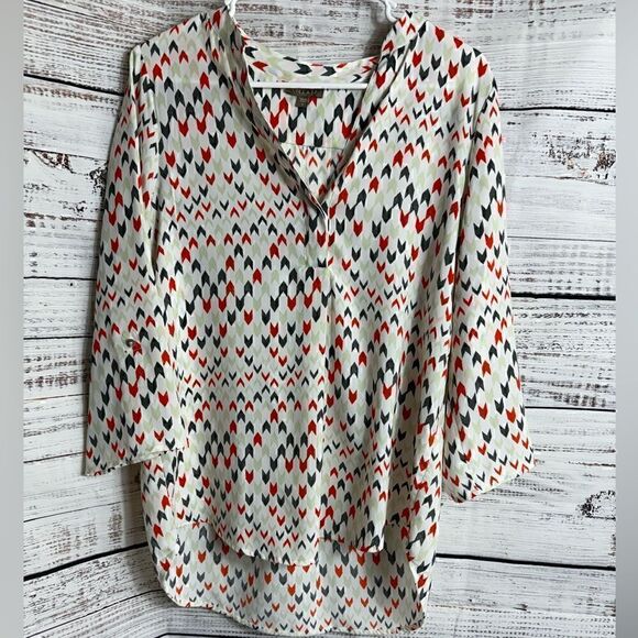 Lilla P Top Womens Small pop over chiffon Blouse roll up sleeves light tunic - Picture 1 of 10